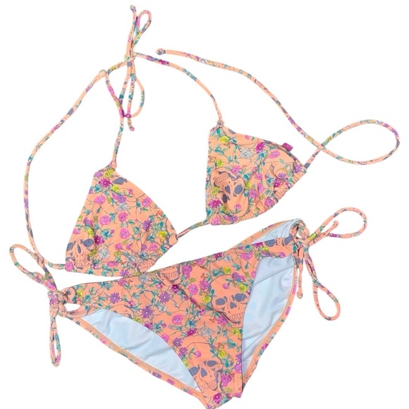 •OP•NEON ORANGE PUNK GIRL TRIANGLE TOP & BOTTOM BIKINI SET SIZE SMALL(3-5) - Picture 1 of 8